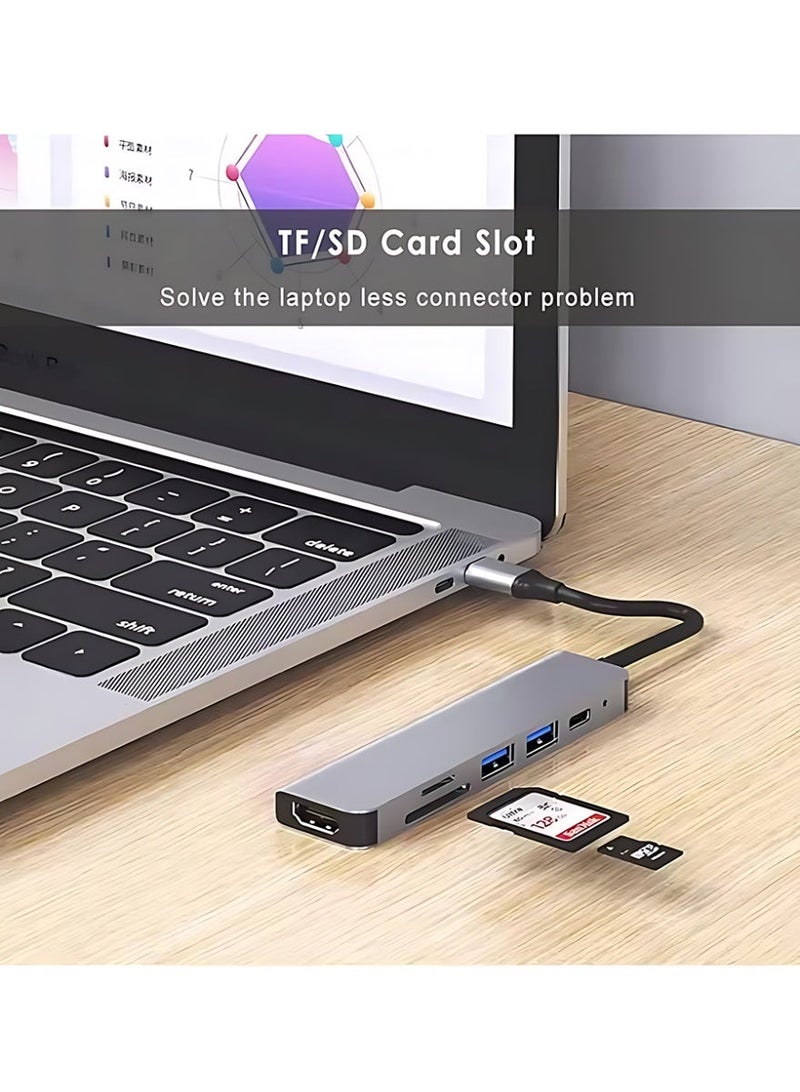 CLAVON 6 in 1 USB C Hub with 100W PD Charging, Type C to HDMI 4K 30Hz Adapter, USB Hub 3.0 5Gbps Data Transfer Ports, Compatible for MacBook Pro/Air 2023 M2/M1, iPad Pro/Air, HP, Dell, ASUS, Lenovo, etc - Image 4